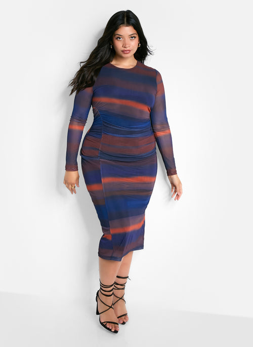 Hayden Tie Dye Mesh Midi Bodycon Dress