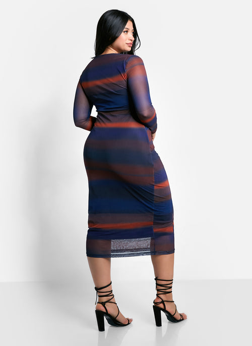 Hayden Tie Dye Mesh Midi Bodycon Dress