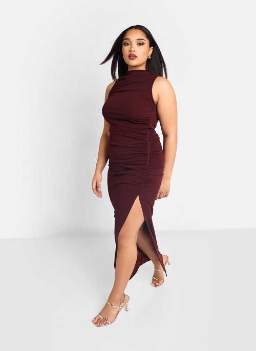 Hazel Ruched Maxi Bodycon Dress - Plum