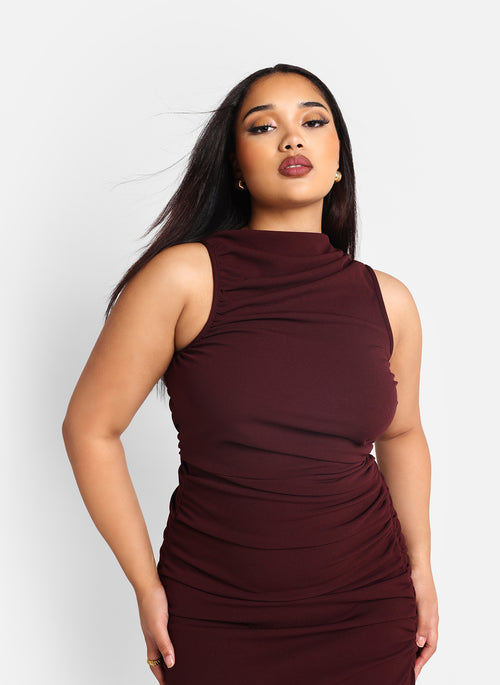 Hazel Ruched Maxi Bodycon Dress - Plum