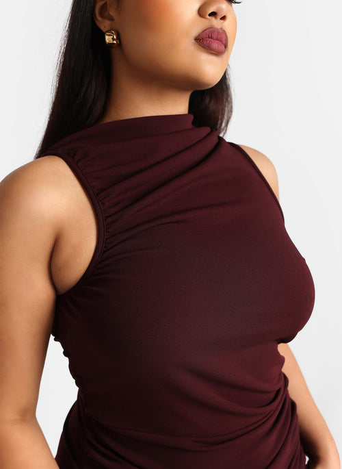 Hazel Ruched Maxi Bodycon Dress - Plum