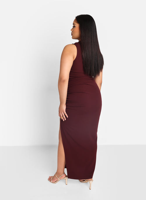 Hazel Ruched Maxi Bodycon Dress - Plum