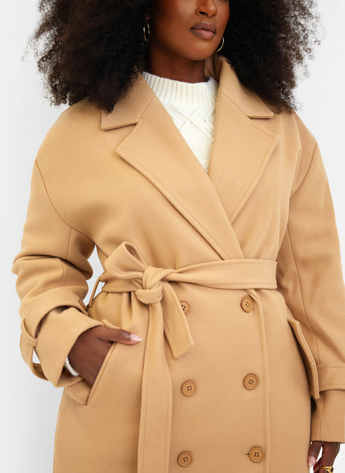 Hazel Structured Belted Coat - Tan