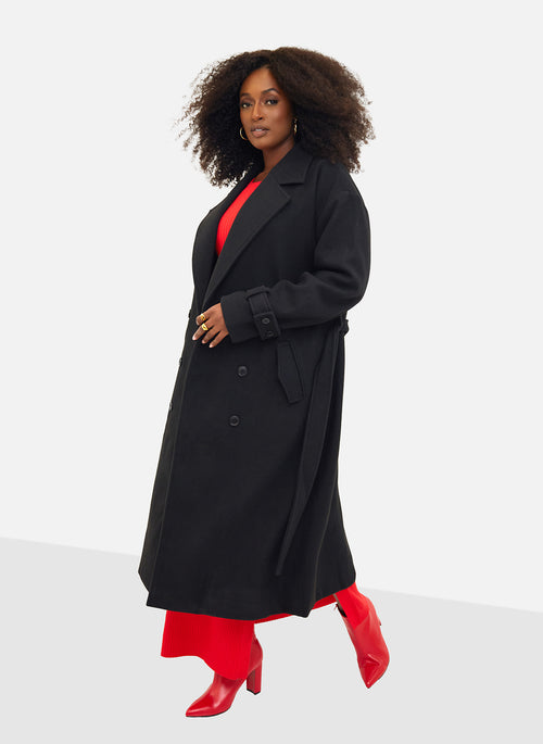 Hazel Structured Belted Coat - Black