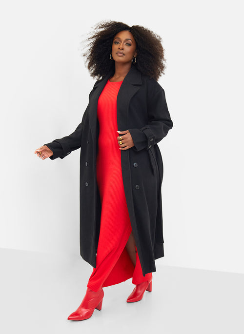 Hazel Structured Belted Coat - Black