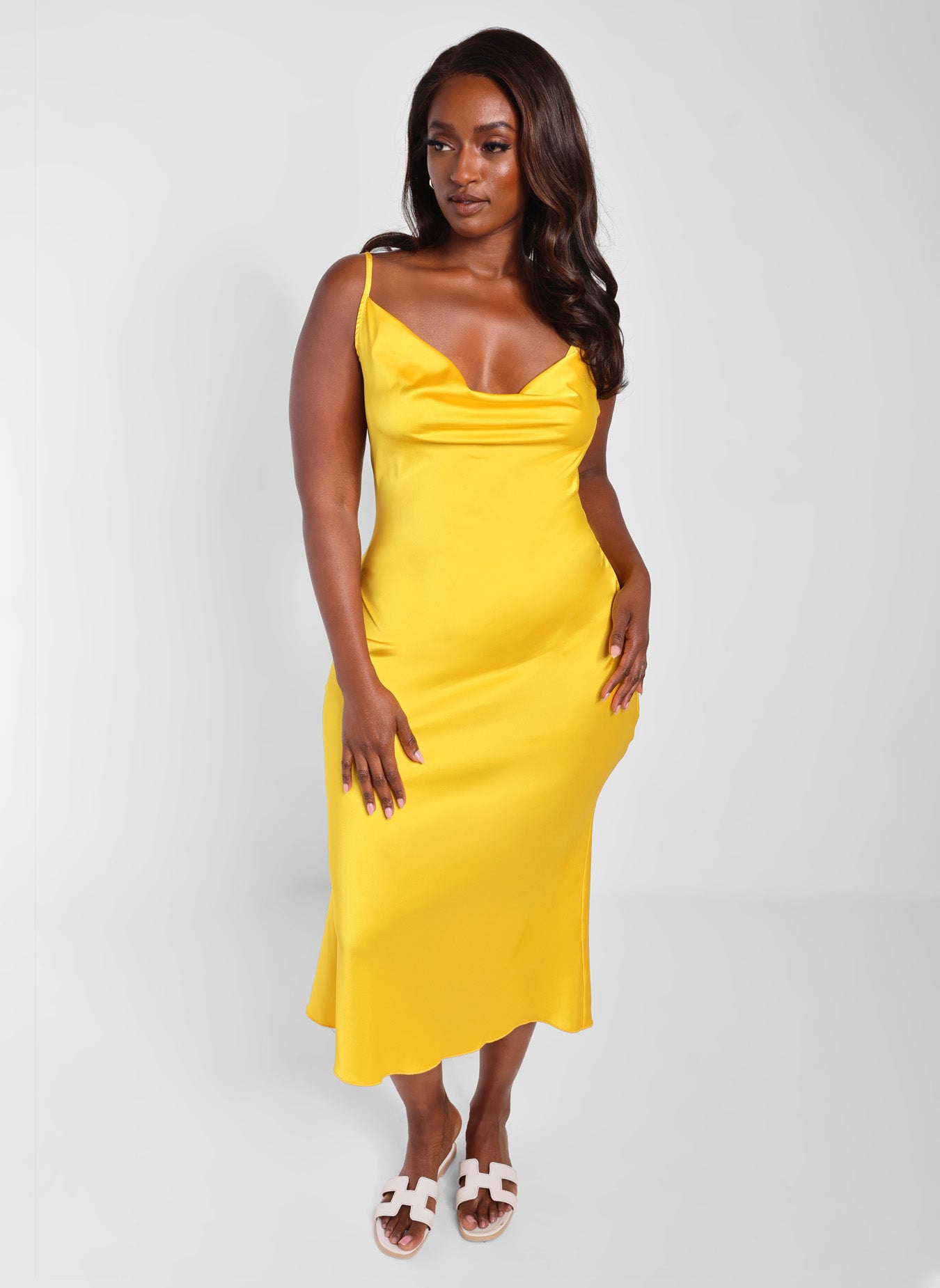 High Key Satin Cowl Neck Midi Shift Dress - Yellow – REBDOLLS high-key-satin-cowl-neck-midi-shift-dress-yellow-rebdolls