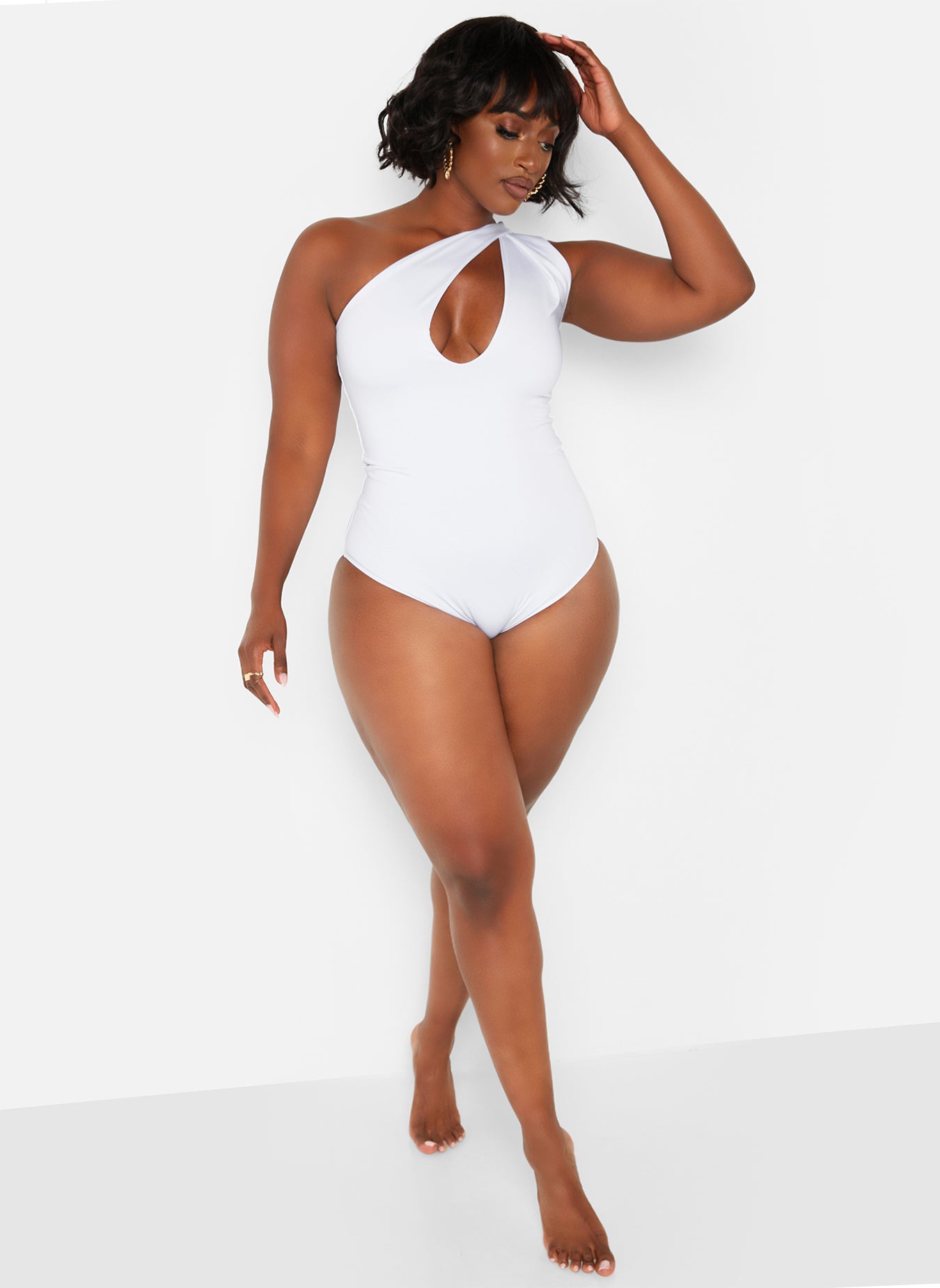 Honey Cut Out One Shoulder Swimsuit - White