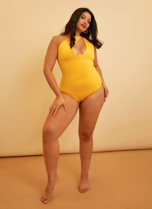 Honey Cut Out One Shoulder One Piece Swimsuit - Yellow