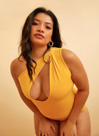 Honey Cut Out One Shoulder One Piece Swimsuit - Yellow