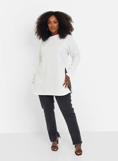 Hope Ribbed Oversized Double Split Sweater - White