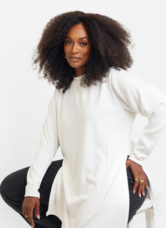 Hope Ribbed Oversized Double Split Sweater - White