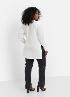 Hope Ribbed Oversized Double Split Sweater - White