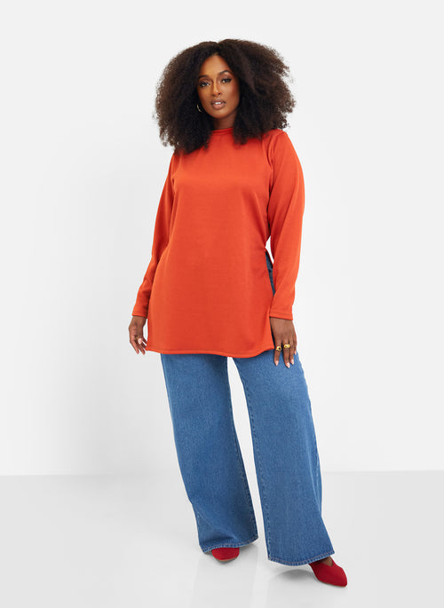 Hope Ribbed Oversized Double Split Sweater - Burnt Orange