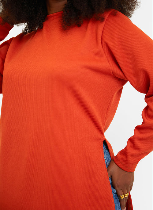 Hope Ribbed Oversized Double Split Sweater - Burnt Orange