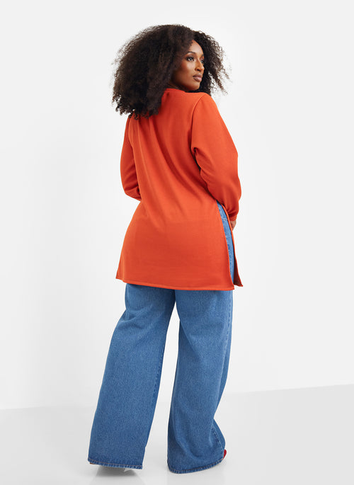 Hope Ribbed Oversized Double Split Sweater - Burnt Orange