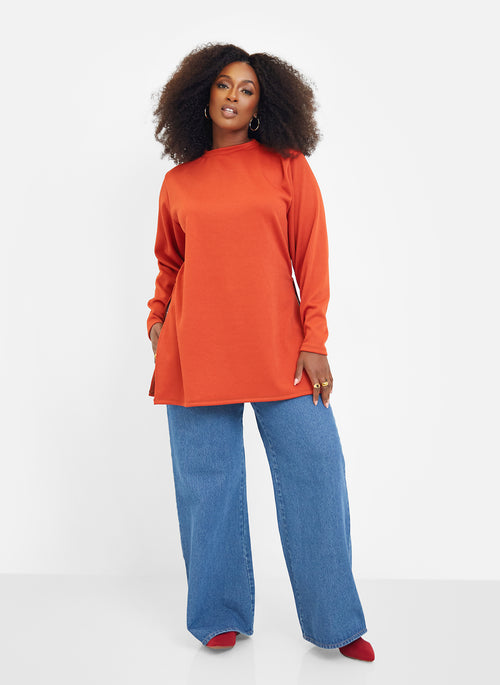 Hope Ribbed Oversized Double Split Sweater - Burnt Orange