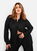 Jamila Plisse Button Up Blouse - Black