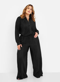 Jamila Plisse Wide Leg Pants - Black