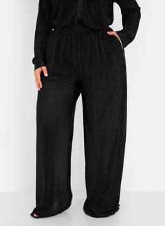 Jamila Plisse Wide Leg Pants - Black