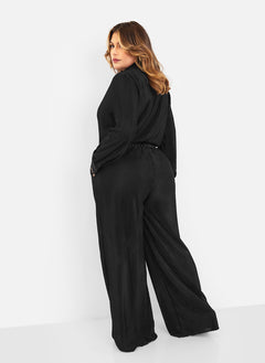 Jamila Plisse Wide Leg Pants - Black