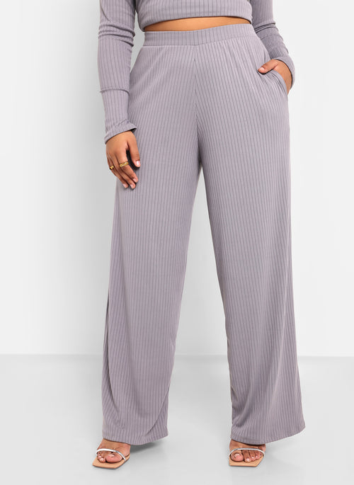 Jaymie Ribbed Wide Leg Pants W. Pockets