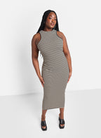 Jenna Striped Maxi Bodycon Dress - Tan & Black