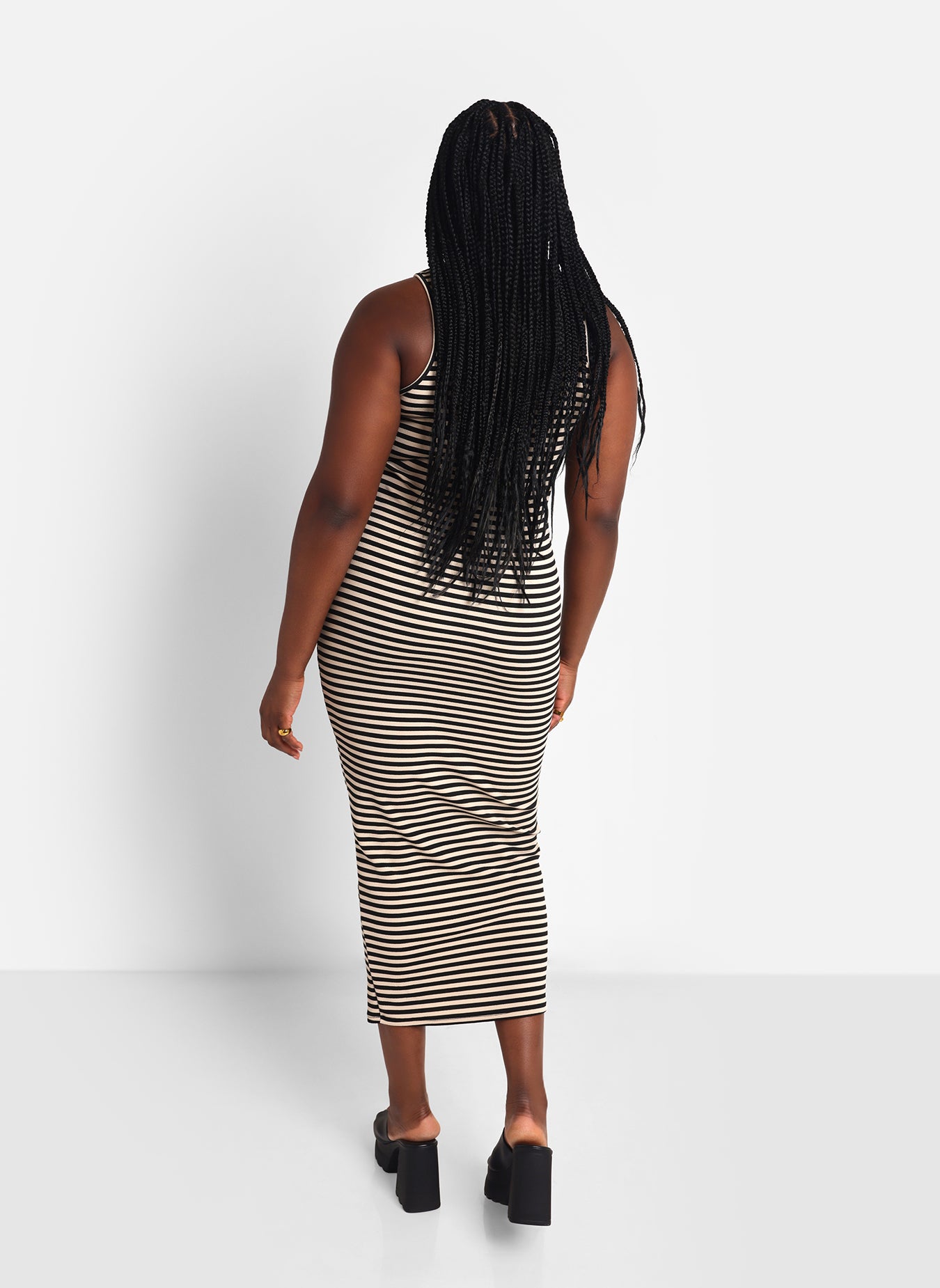 Jenna Striped Maxi Bodycon Dress - Tan & Black