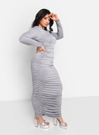 Jennifer Ruched Side Maxi Bodycon Dress - Gray