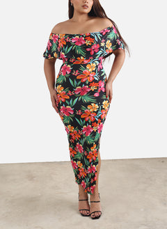Jess Over The Shoulder Floral Bodycon Maxi Dress