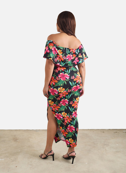 Jess Over The Shoulder Floral Bodycon Maxi Dress
