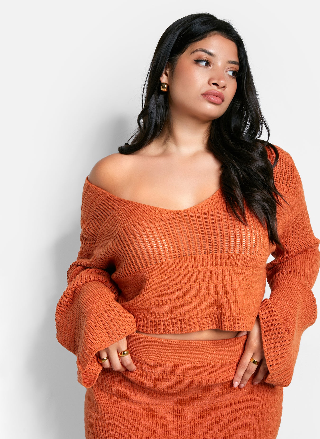 Jina Crochet Bell Sleeve Blouse - Cinnamon