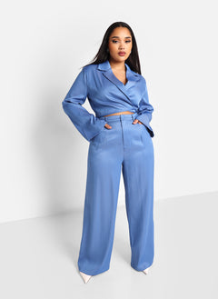 Jorja Cropped Tie Waist Blazer - Light Blue