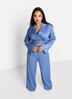 Jorja Cropped Tie Waist Blazer - Light Blue