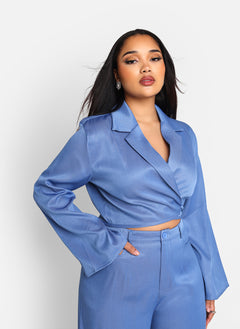 Jorja Cropped Tie Waist Blazer - Light Blue