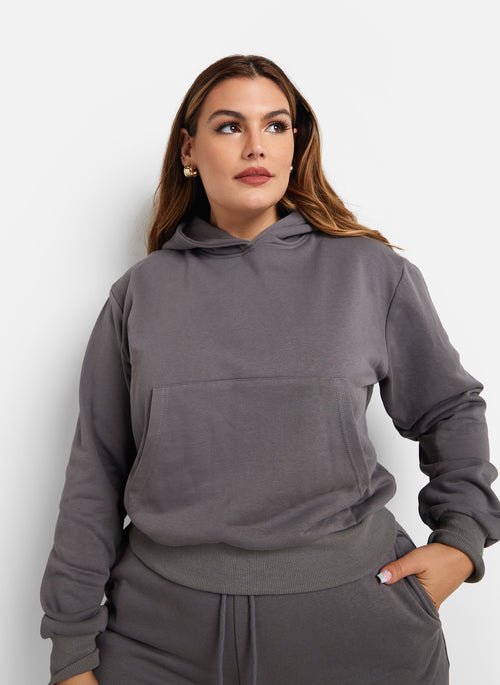 Keegan Terry Cropped Hooded Sweatshirt - Charcoal Gray