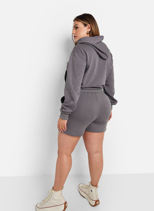 Keegan Terry Cropped Hooded Sweatshirt - Charcoal Gray