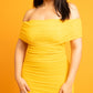 Kimberly Over The Shoulder Ruched Bodycon Midi Dress w. Lining