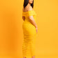 Kimberly Over The Shoulder Ruched Bodycon Midi Dress w. Lining