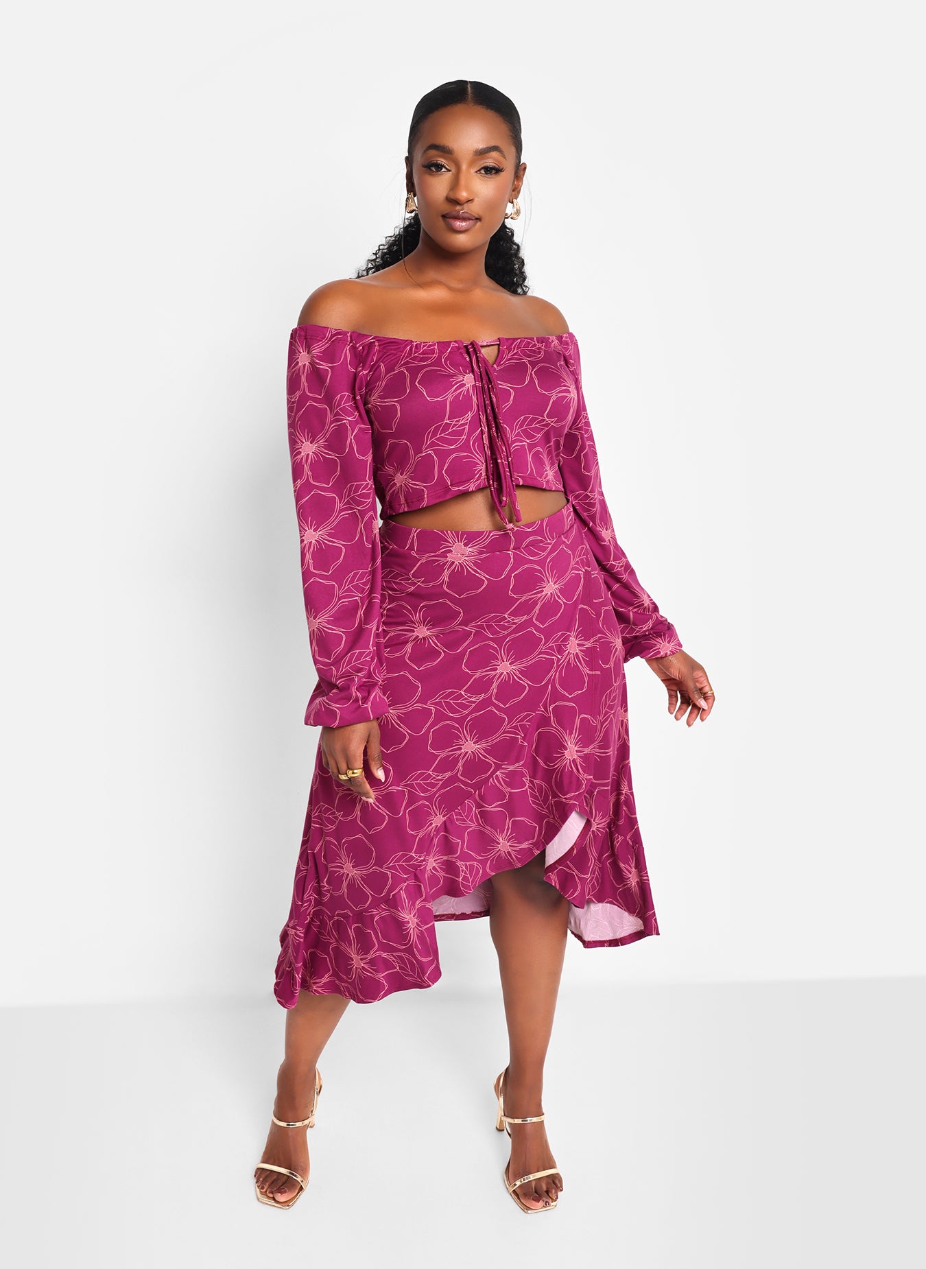 Laina Floral Tie Front Peasant Top - Berry