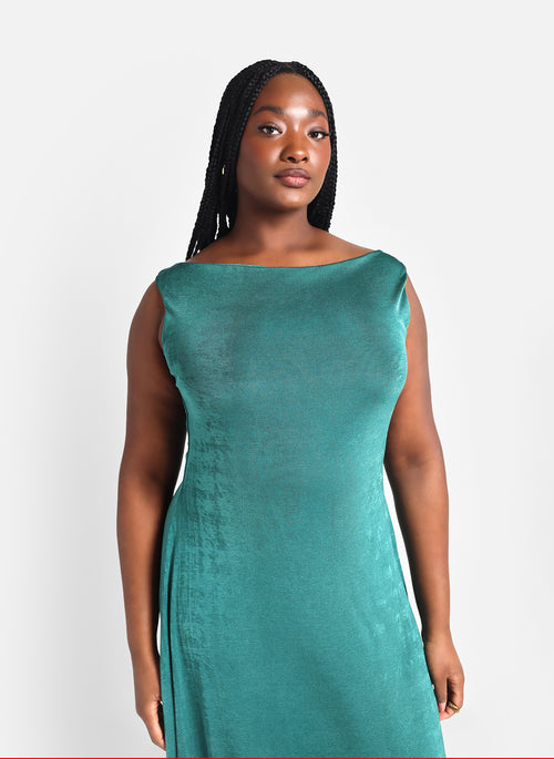 Lainey Slink Cap Sleeve Maxi A Line Dress - Teal