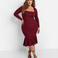 Larisa Ribbed Fit & Flare Midi Bodycon Dress - Wine