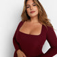 Larisa Ribbed Fit & Flare Midi Bodycon Dress - Wine