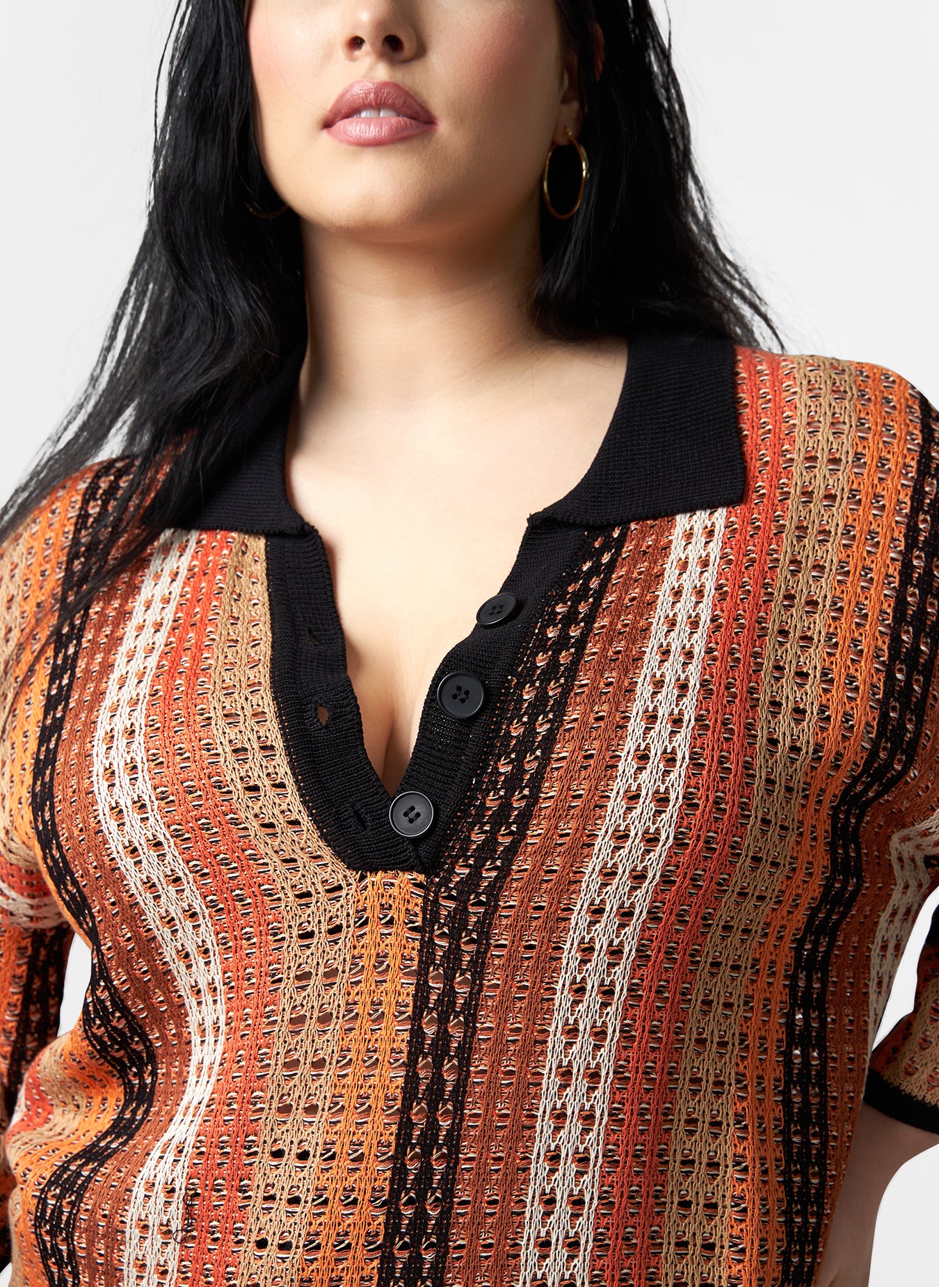 Lateefa Knit Multi Stripe Oversized Collared Top