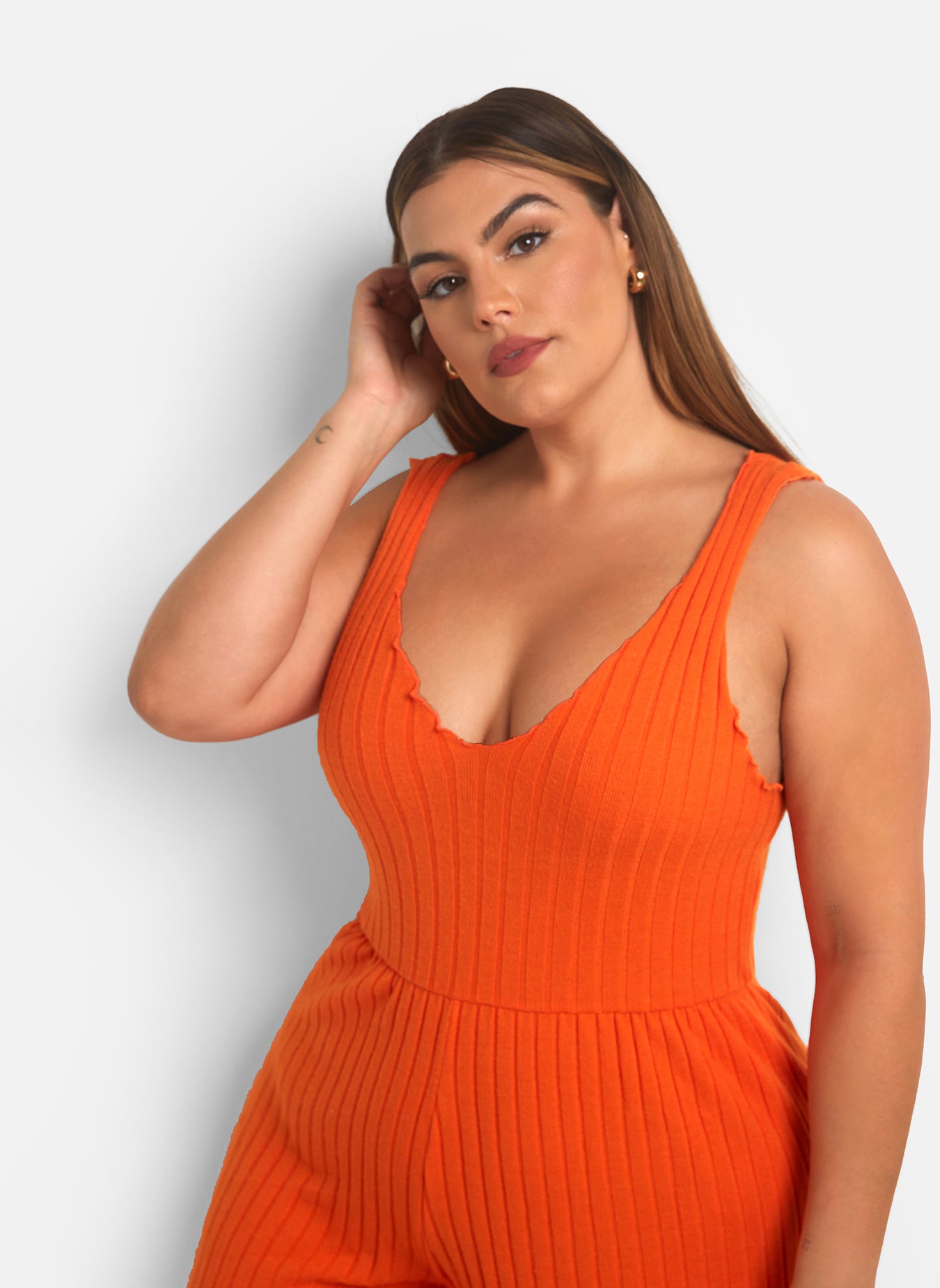 Late Night Ribbed V Neck Wide Leg Jumpsuit
