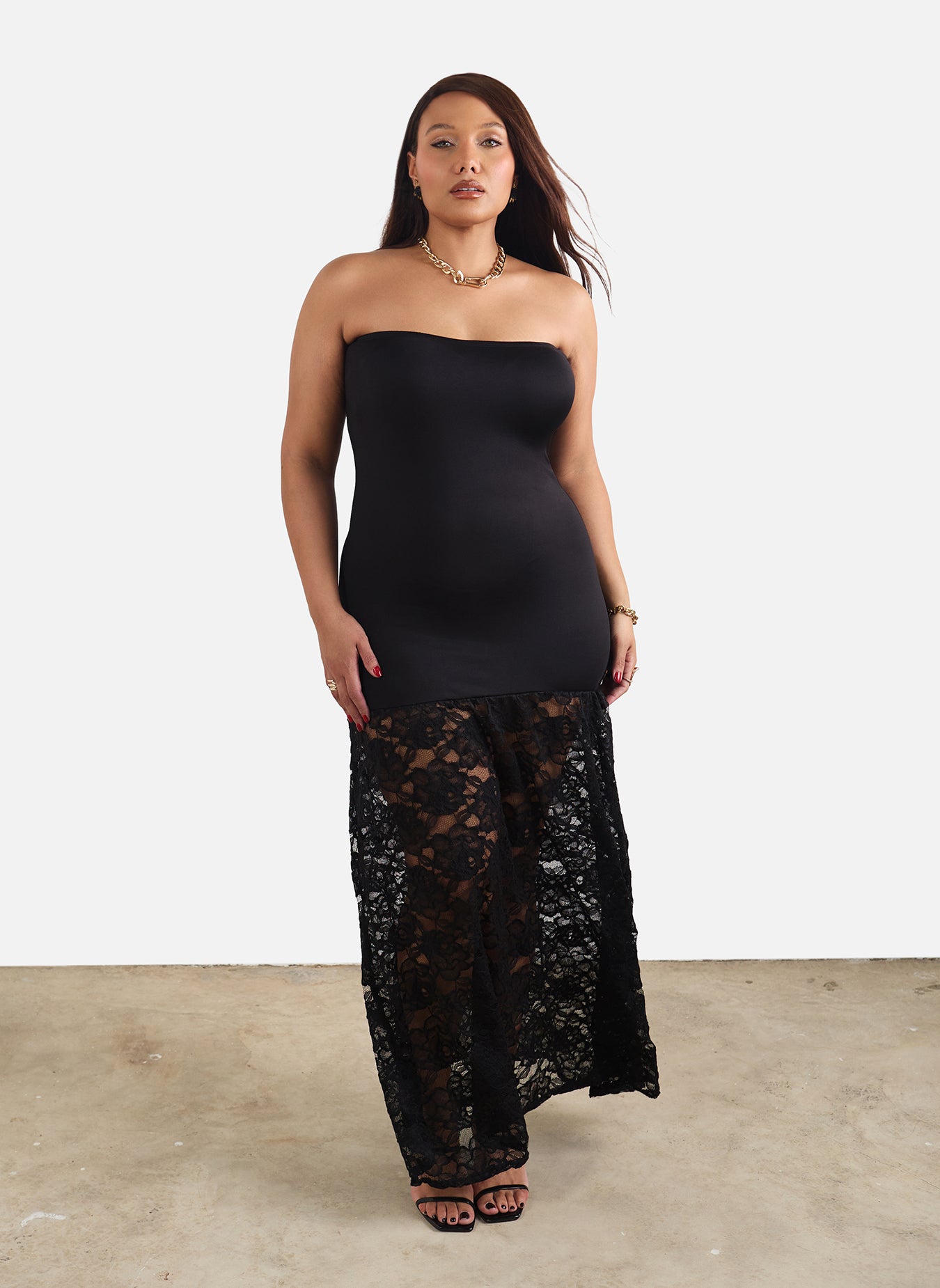 Layla Strapless Lace Hem Maxi Dress