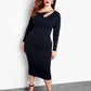 Let It Out Asymmetrical Neckline Midi Dress