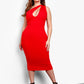 Little Sneak Peak One Shoulder Keyhole Bodycon Midi Dress - Red