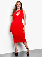 Little Sneak Peak One Shoulder Keyhole Bodycon Midi Dress - Red