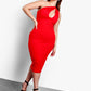 Little Sneak Peak One Shoulder Keyhole Bodycon Midi Dress - Red