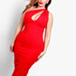 Little Sneak Peak One Shoulder Keyhole Bodycon Midi Dress - Red